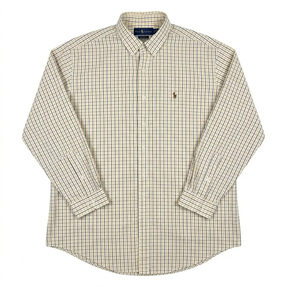 Ralph Lauren Yarmouth Shirt Mens 17 34/35 Yellow Navy Check Oxford Button Down